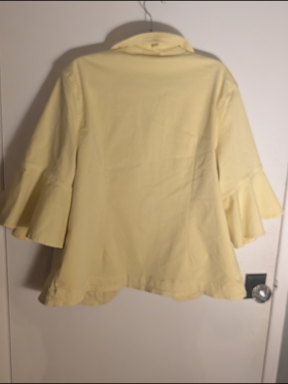 Light Yellow Women's Jean Jacket with Flared Ruffle Sleeves - Picture 8 of 9